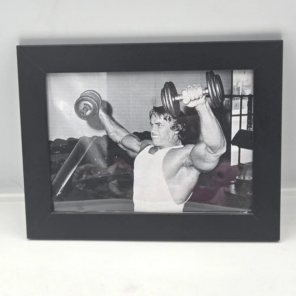 Framed Arnold Schwarzenegger Bodybuilding Photo Black White Wall Art Gym Decor